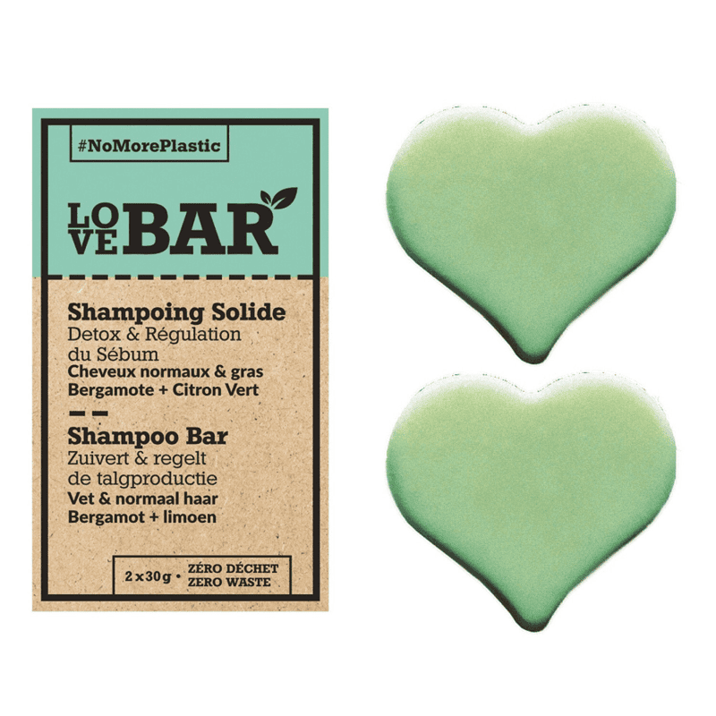 Lovebar Après-shampooing solide Détox & Régulation du Sébum Cheveux normaux et gras Bergamote + Citron vert 2*30 g