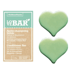 Lovebar Après-shampooing solide Détox & Régulation du Sébum Cheveux normaux et gras Bergamote + Citron vert 2*30 g