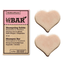 Lovebar Shampooing solide Réparation et Nutrition Cheveux secs et abimés Huile d'Argan & Gingembre 2*30 g